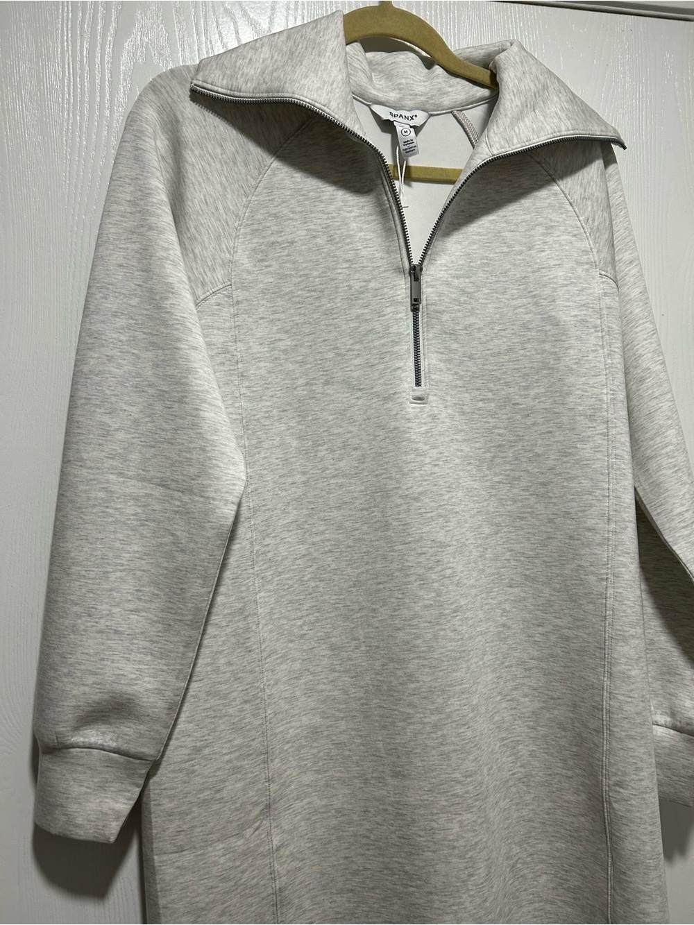 Spanx Heathered Half Zip Long Sleeve Grey Mini Dress Size Medium - Picture 4 of 9